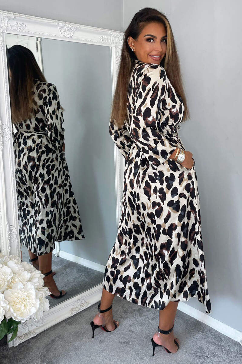 leopard stripe button front midi dress Leopard Print Denim Dress - Button-Up Dress - Denim Midi Dress