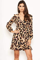 Leopard Print Frill Wrap Dress