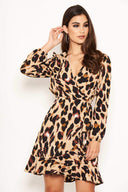 Leopard Print Frill Wrap Dress
