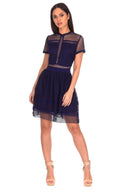 Navy Crochet Short Sleeved Dress