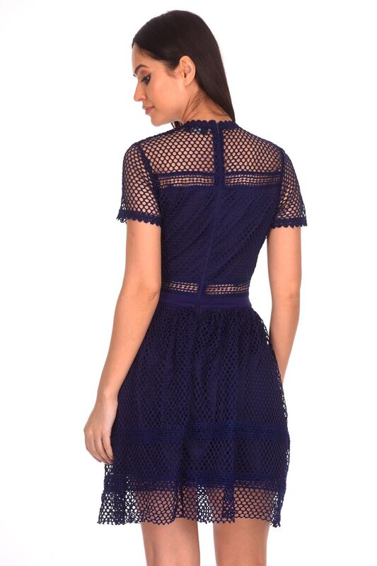 Navy Crochet Short Sleeved Dress
