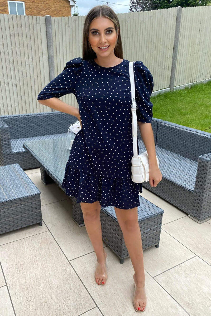 Navy Ditsy Daisy Print Frill Hem Shift Dress AX Paris