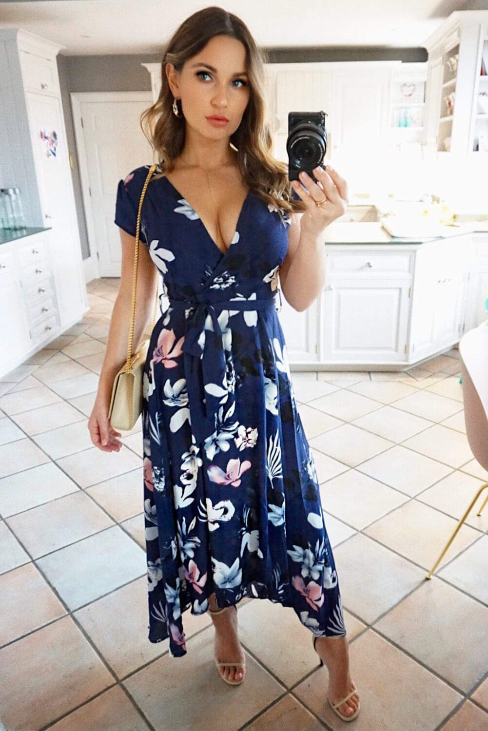 ax paris blue floral dress Ax Paris Navy And Blush Floral Dress Navy Floral Print Wrap Dress AX Paris