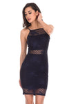 Navy Mesh Embroidered Bodycon Dress