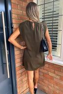 Olive Padded Shoulder Shift Dress