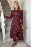 Plum Animal Printed Elasticated Sleeve Midi Dress