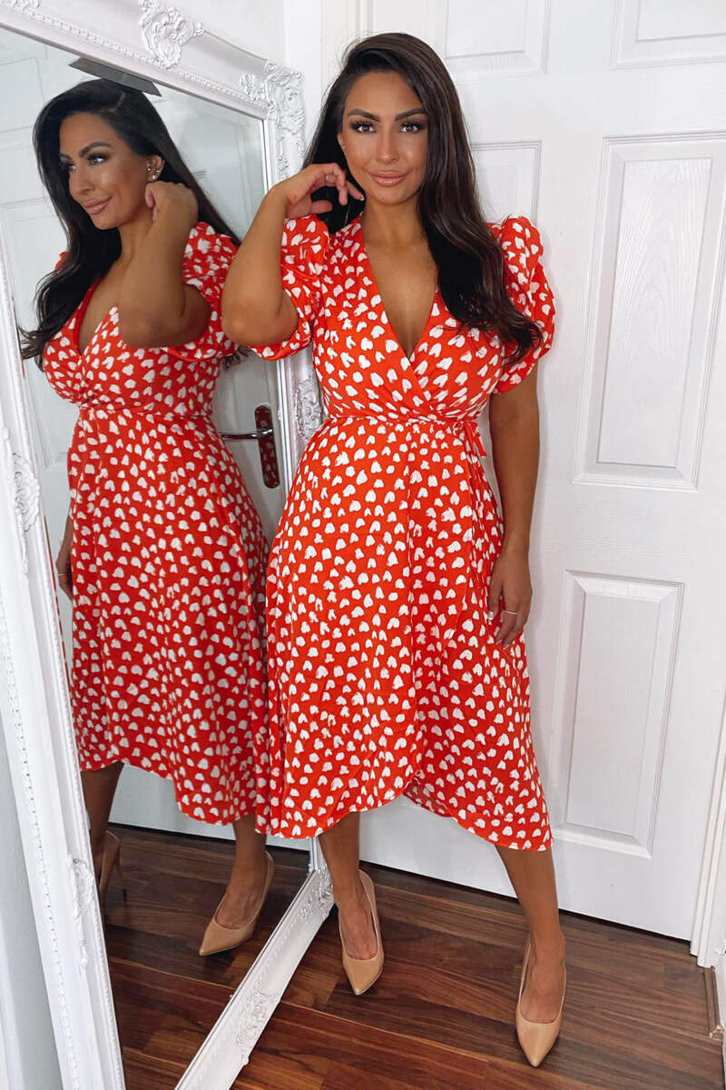 Red Heart Printed Wrap Midi Dress – AX Paris Red Heart Printed Wrap Midi Dress – AX Paris
