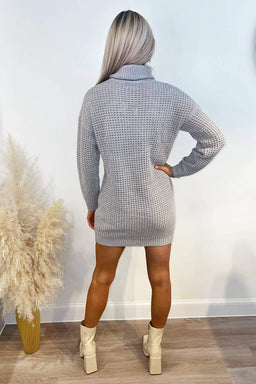 Silver Roll Neck Knitted Jumper Dress