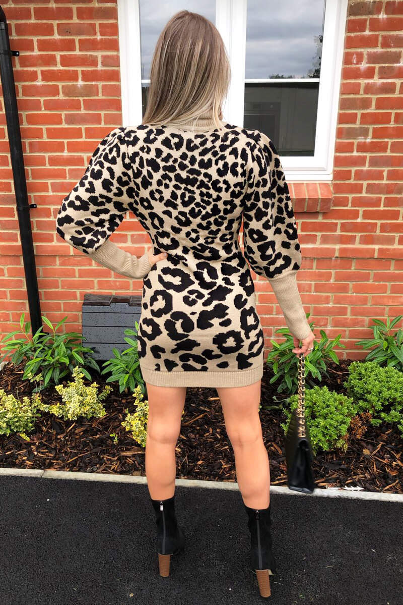 Stone Animal Print Knitted Dress AX Paris Stone Animal Print Knitted Dress AX Paris