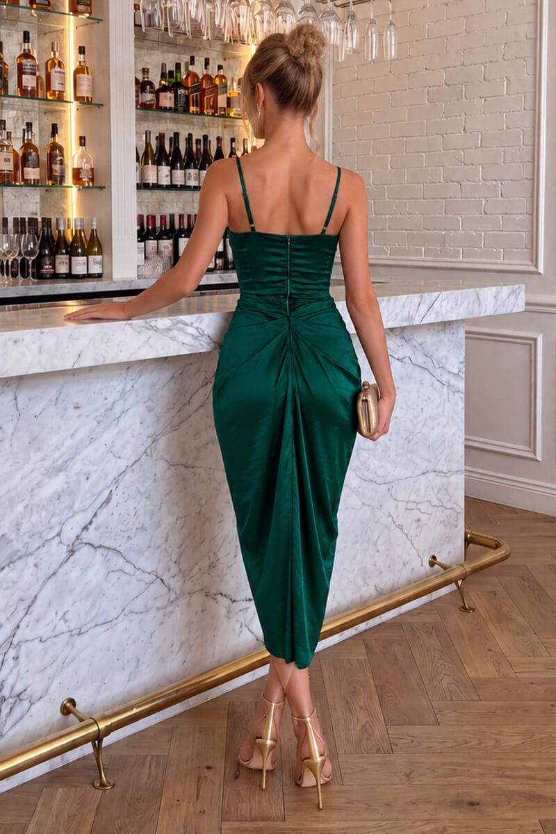 Teal Satin Strappy Cowl Neck Gathered Skirt Midi Dress – AX Paris