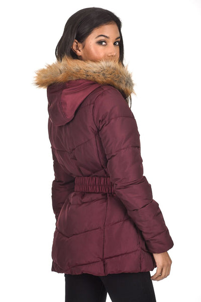 Wine Padded Puffer Jacket – AX Paris