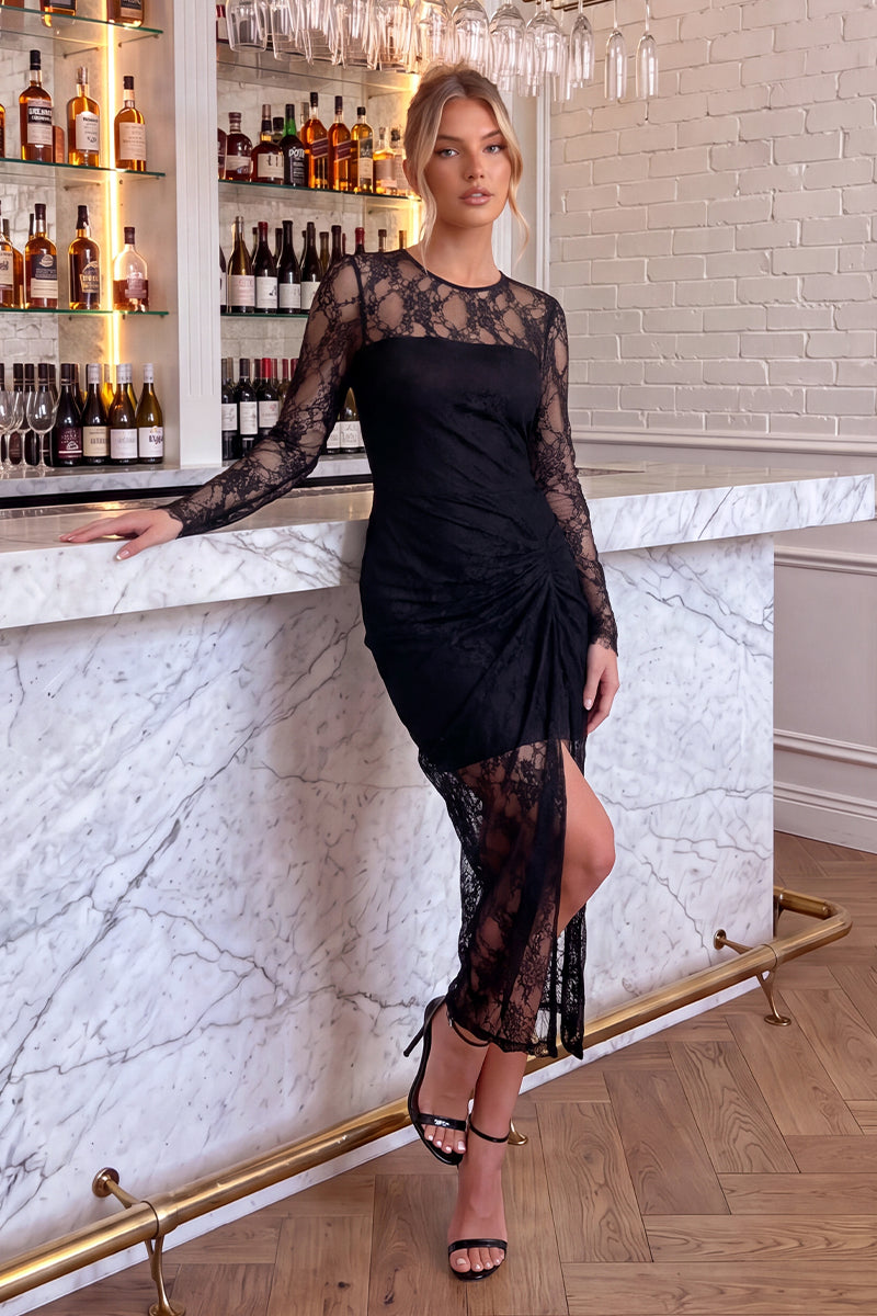 ax paris black lace dress Overlay Long Sleeve Knot Skirt Midi – BLACK FRIDAY SALE 2025 Wicked Witch Halloween Costume Color:Eggplant (DarkViolet) long sleeves