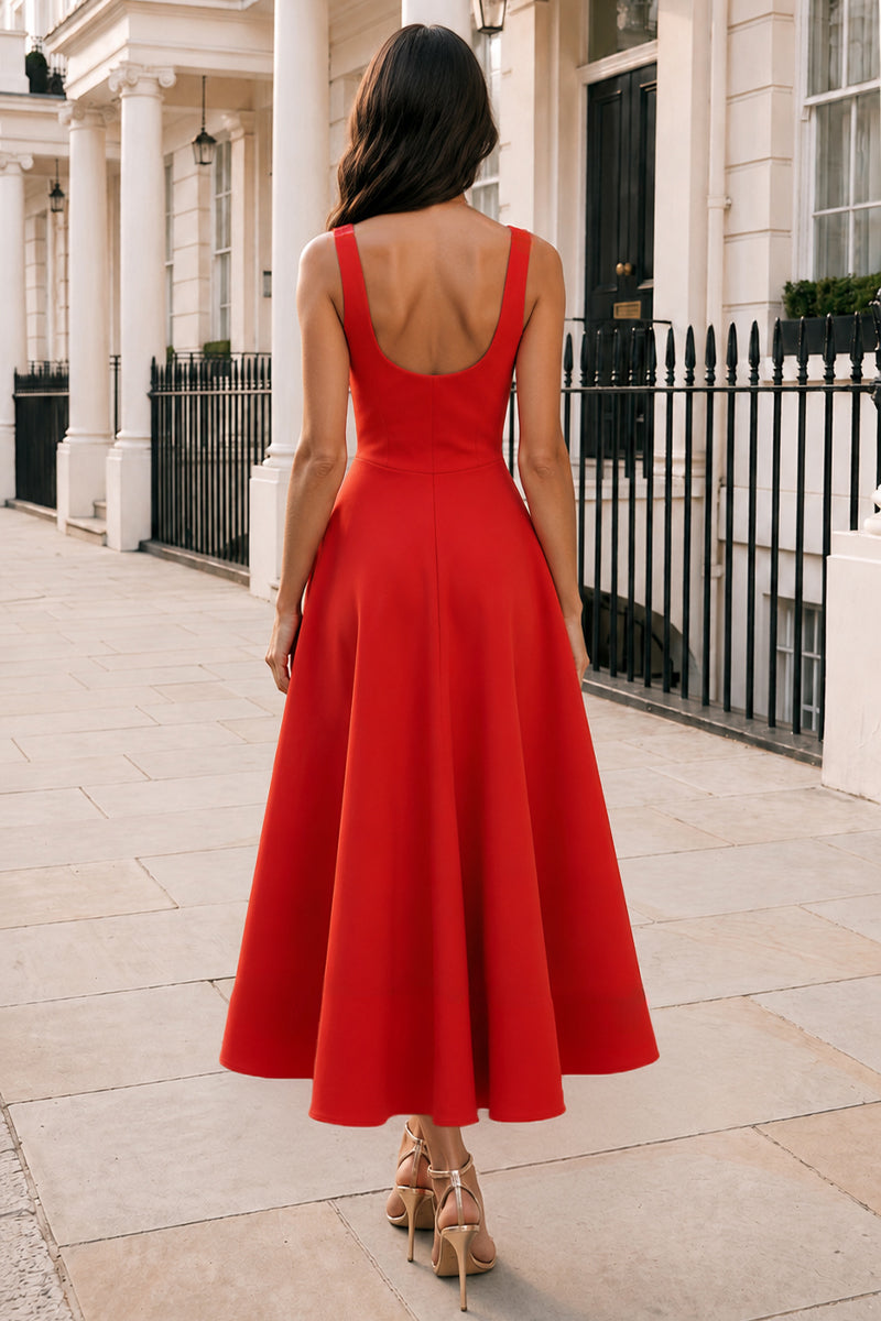 Blood Orange Square Neck A-line Midi Dress 8