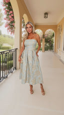 Duck Egg Floral Jacquard Bandeau A-Line Midi Dress – AX Paris