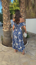 dusty blue bardot frill hem midi dress Palm Tree Print – AX Paris Size:10 years Not Fitted Category:Women's Shoes Prom Dress | Formal