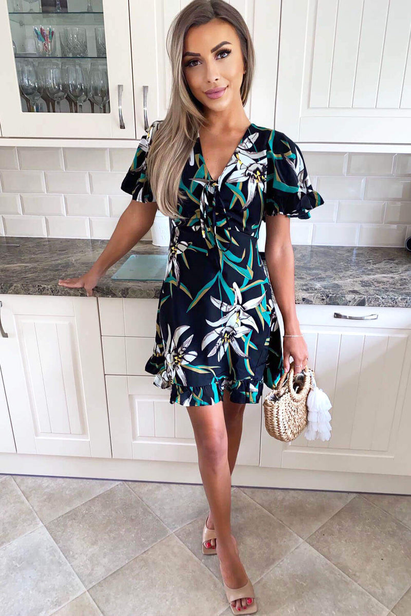 Black Printed Tea Dress