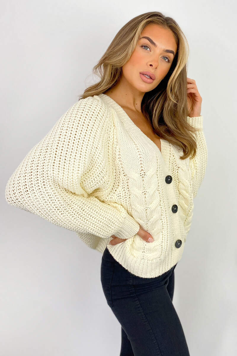 Cream Cable Knit Detail Cardigan