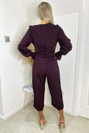 Plum Printed Long Sleeve Jumpsuit