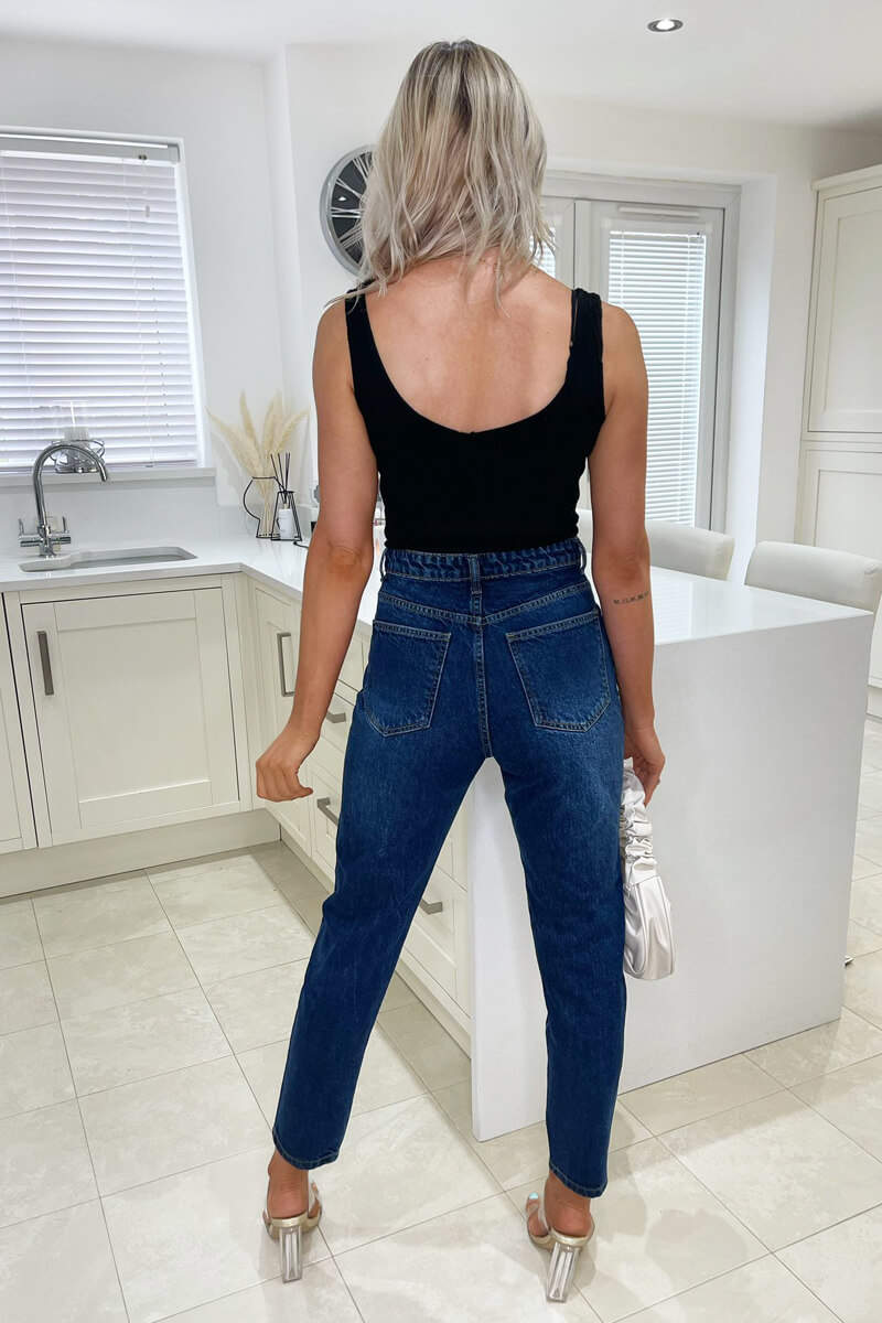 Dark Wash Ripped Mom Jeans