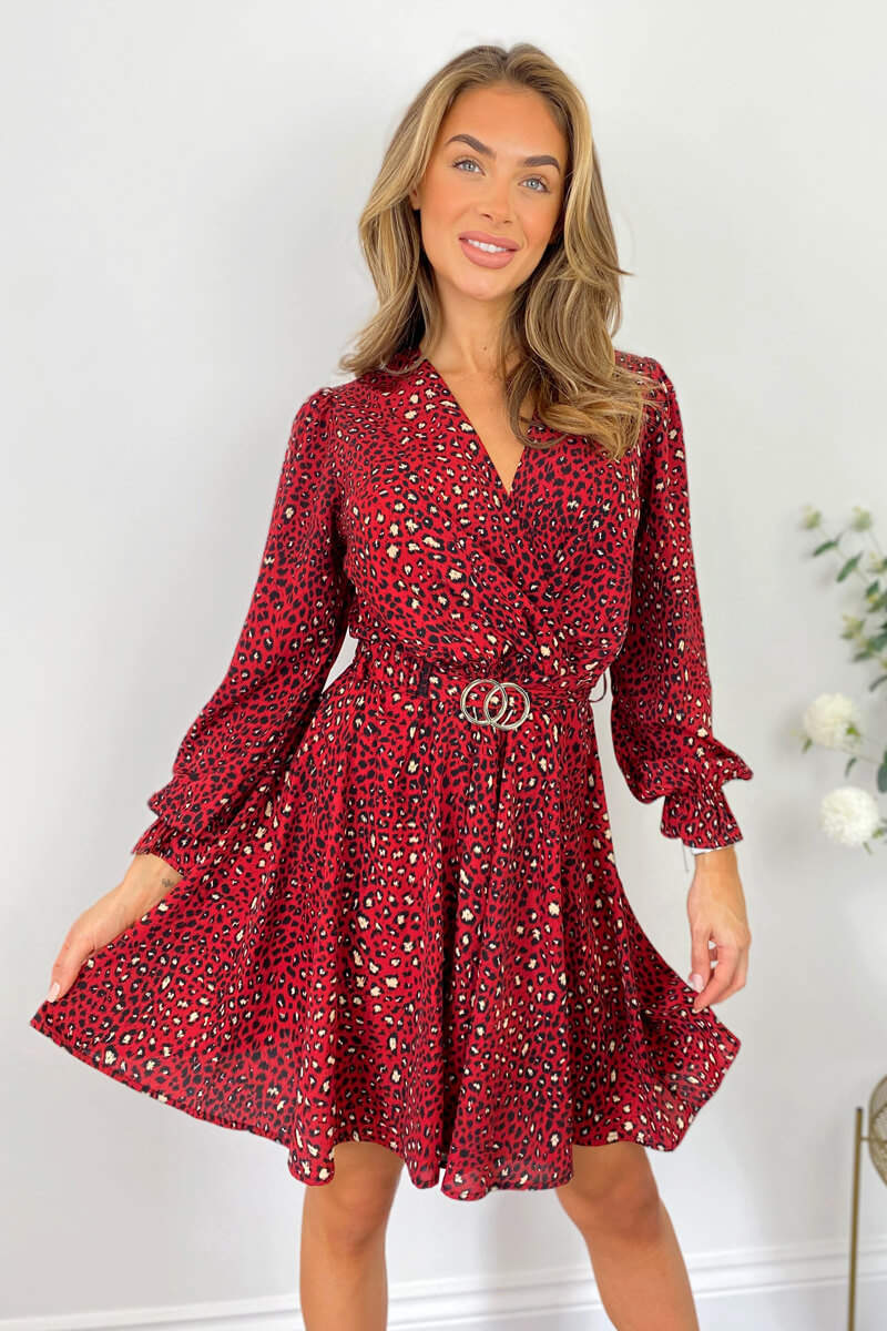 Red wrap deals skater dress