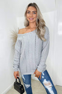 Grey Off The Shoulder Chunky Knit Jumper