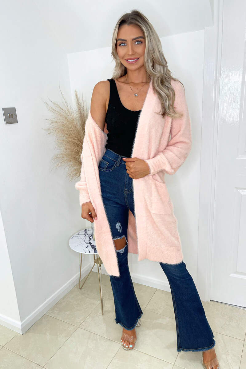 Pink Fluffy Long Cardigan – AX Paris