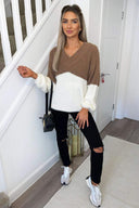 Nougat And Cream Fluffy V Neck Jumper