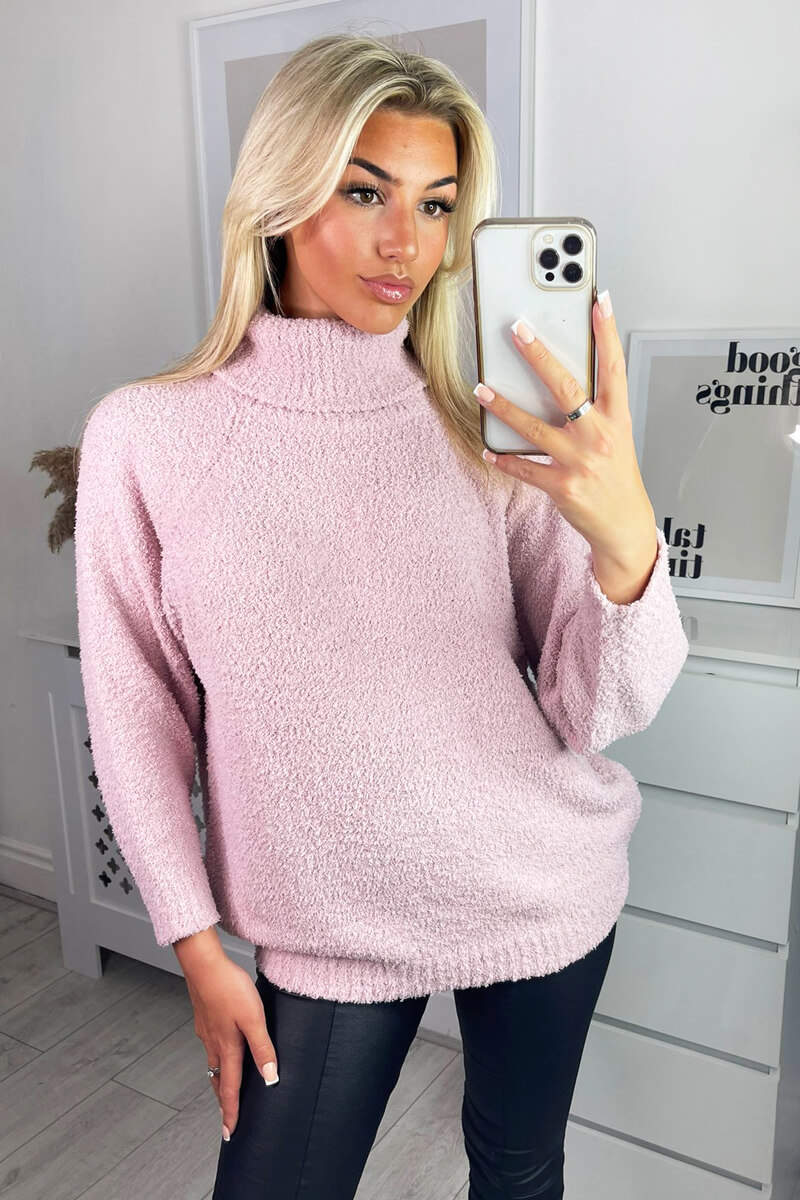 Pink Soft Knit Roll Neck Jumper