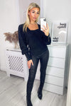 Black Square Neck Fluffy Knitted Jumper