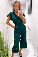 Teal Frill Sleeve Wrap Jumpsuit