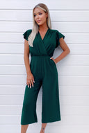 Teal Frill Sleeve Wrap Jumpsuit