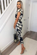 Multi Abstract Print Wrap Frill Sleeve Jumpsuit