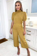 Mustard Polka Dot High Neck Culotte Jumpsuit