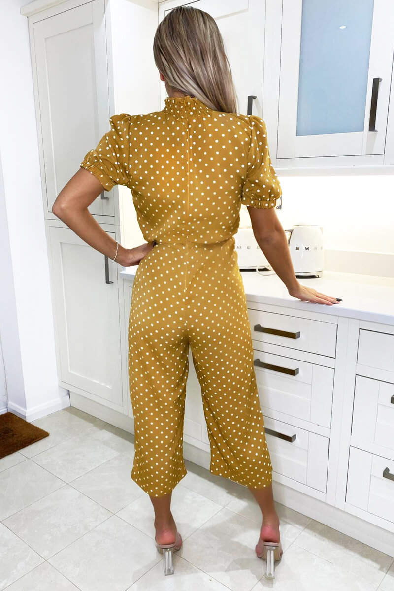 Mustard Polka Dot High Neck Culotte Jumpsuit