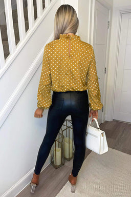Mustard Polka Dot High Neck Long Sleeve Top