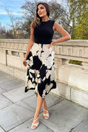 Black and Cream Large Floral Print 2 in 1 Dress
