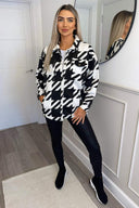 Black Large Dogtooth Print Shirt Jacket