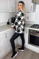 Black Large Dogtooth Print Shirt Jacket