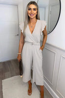 Stone Wrap Front Belted Jumpsuit