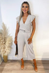 Stone Wrap Front Belted Jumpsuit