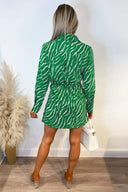 Green And White Animal Print Wrap Mini Dress