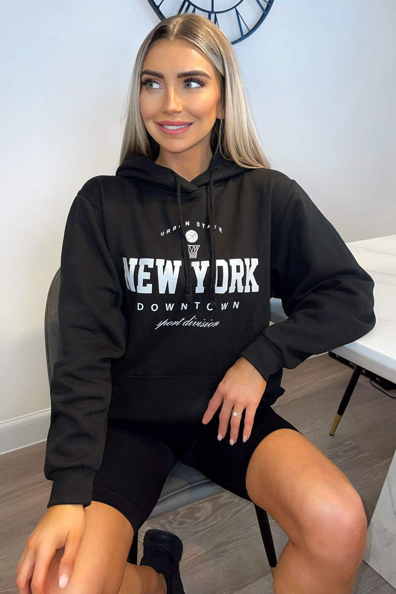 Black New York Slogan Hoodie – AX Paris