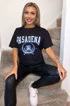 Black Pasadena Slogan Oversized T-Shirt