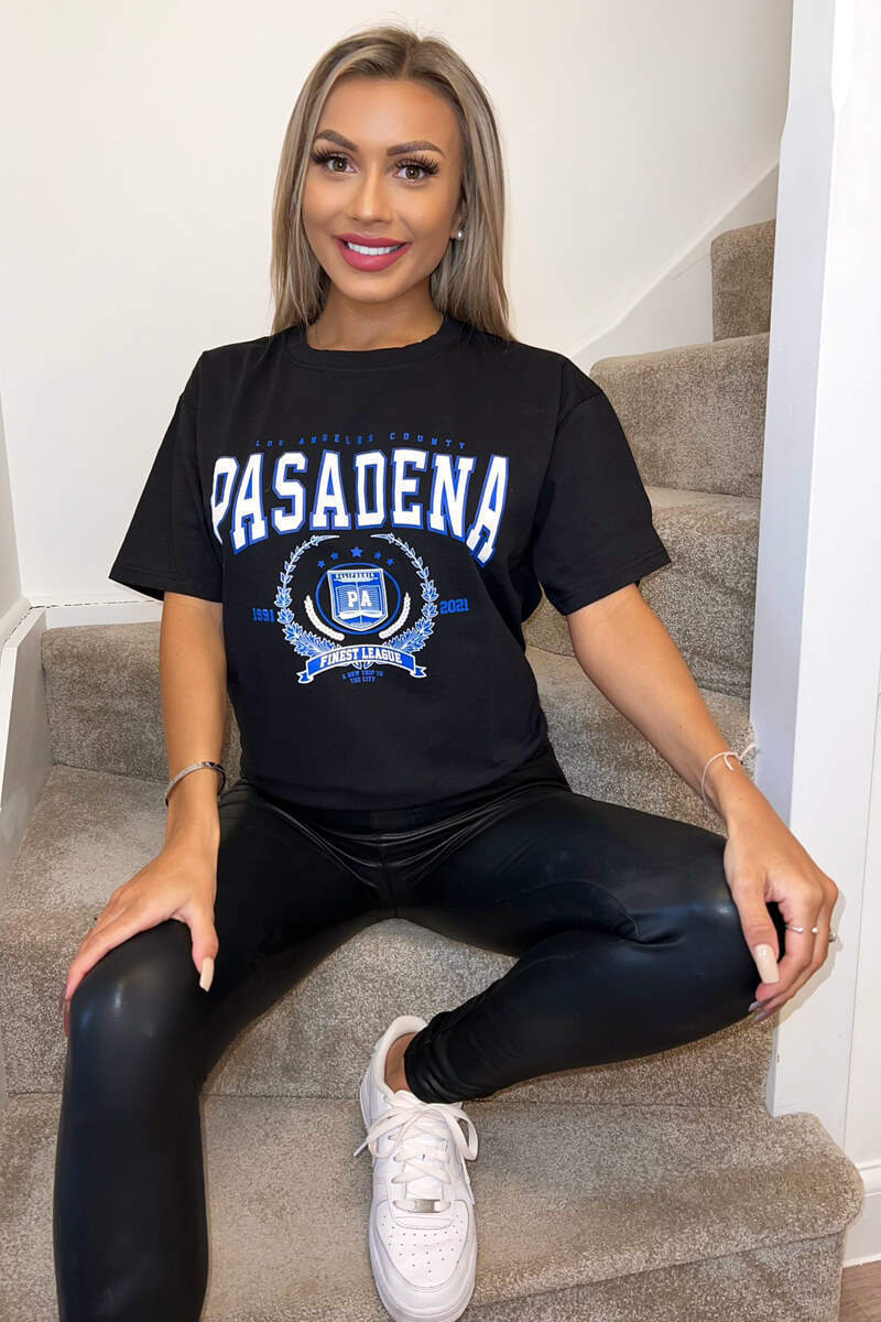 Black Pasadena Slogan Oversized T-Shirt