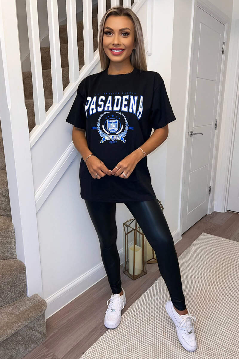 Black Pasadena Slogan Oversized T-Shirt