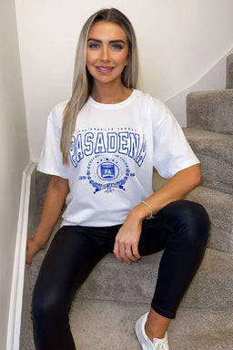 White Pasadena Slogan Oversized T-Shirt