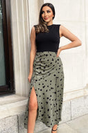 Khaki Printed 2 in 1 Button Detail Midi Dress