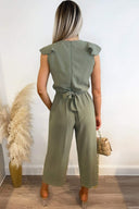 Khaki Frill Front Belted Jumpsuit