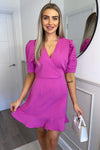 Hot Pink Pleated Sleeve Skater Dress