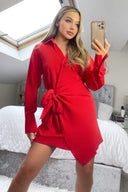 Red Tie Wrap Long Sleeve Mini Dress